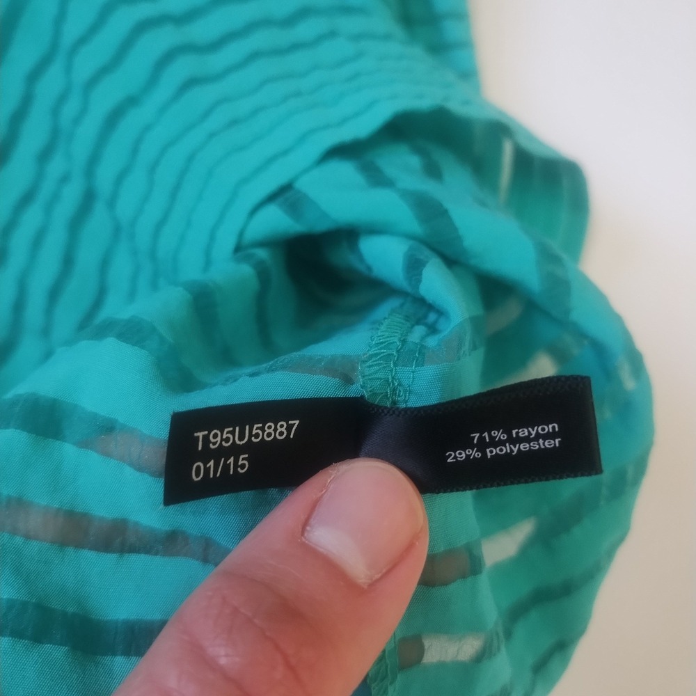 The Limited Sheer Stripe Blouse Women's Medium Teal Zipper Back Chic - Picture 10 of 10